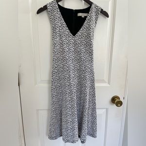 LOFT Black & White Floral Tie-Waist Sleeveless Dress